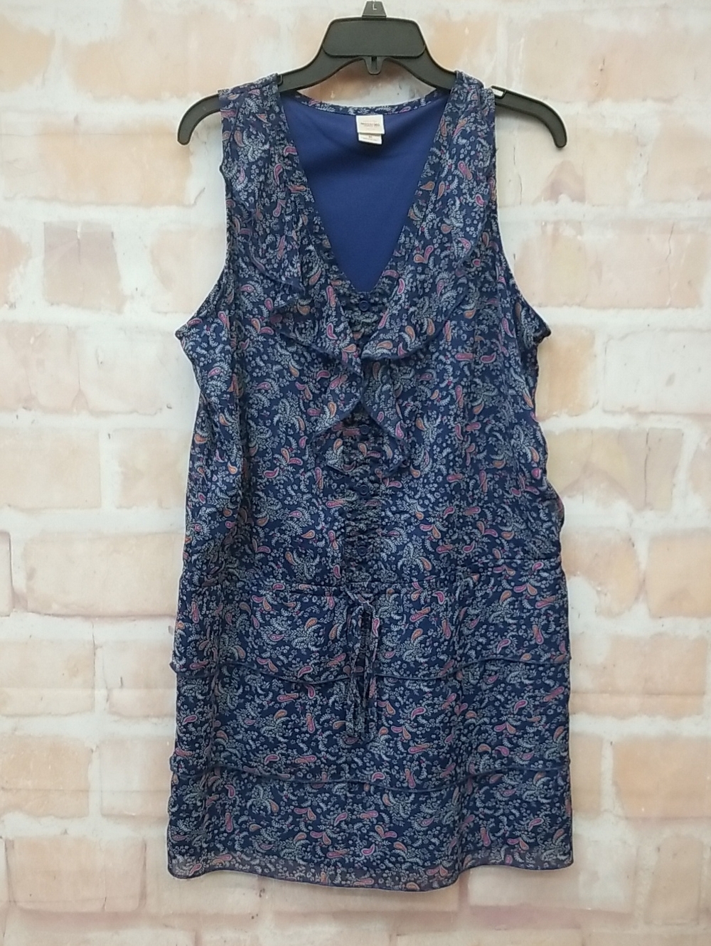 Mossimo Navy Floral Ruffle V-Neck Sleeveless Dress Size XL